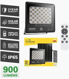 Solar Floodlight & Remote LED 900lm
