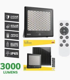 Solar Floodlight & Remote LED 3000lm